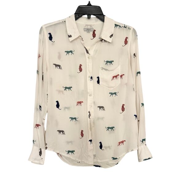 Rails Tops - Rails Kathryn Multi Wild Cats Button Up Blouse White Medium Novelty Classy